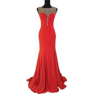 JOVANI Red Sleeveless Dress with Crystals, Size 2